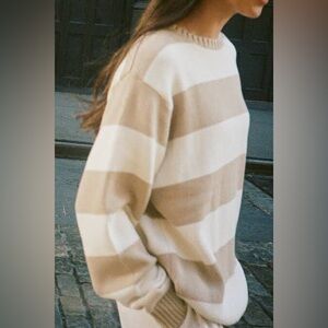 Brandy Melville Beige and White Striped Sweater